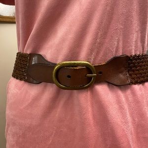 Ann Taylor Loft Brown Basketweave Size L Braided Woven Leather Belt Gold